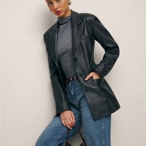 Reformation Veda Fitted Leather Blazer